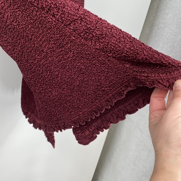 Toffee Apple Button Front Jacket Womens Sz XL Burgundy‎ Crinckle Ruffle Stretch - Picture 6 of 14